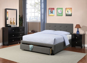 English Elm Bedroom Grey Polyfiber Queen Bed Tufted Headboard with Underbed Storage Drawer Modern Design HS00F9330Q-ID-AHD