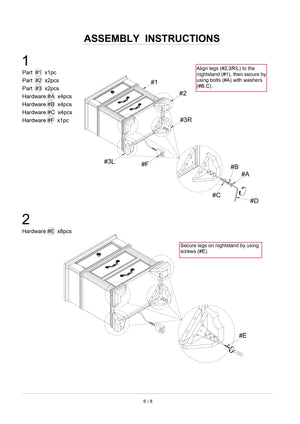 English Elm Gray Elegant Nightstand with Arched Trim and Reeded Posts, Solid Wood 28"W x17"D x29"H, Satin Nickel Hardware B011126022