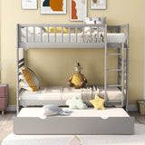 Hearth and Haven Pennyanna Twin Bunk Bed with Safety Rail and Movable Trundle Bed, Grey