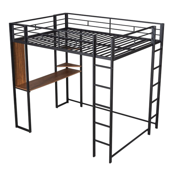 English Elm Full Size Steel Loft Bed with Built-in Desk and Dual Shelves for Teen Bedroom Black MF291650AAB