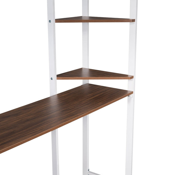 English Elm Full Size Steel Loft Bed with Built-in Desk and Dual Shelves for Teen Bedroom White MF291650AAK