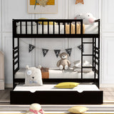 Hearth and Haven Pennyanna Twin Bunk Bed with Safety Rail and Movable Trundle Bed, Black