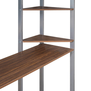 English Elm Full Size Steel Loft Bed with Built-in Desk and Dual Shelves for Teen Bedroom Silver MF291650AAN