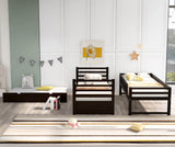 Hearth and Haven Pennyanna Twin Bunk Bed with Safety Rail and Movable Trundle Bed, Black