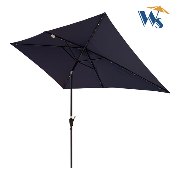 English Elm 10 Rectangular 10x6.5ft Solar LED Patio Umbrella with Crank, Push-Button Tilt, UV40+ Weatherproof Design Navy Blue W65638632