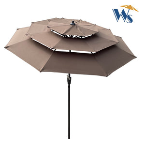 English Elm 9ft Tiered Outdoor Patio Umbrella with Wind Vents Crank Tilt Upf 40 Pool Deck Chocolate W65627938