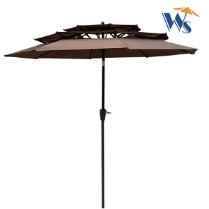 English Elm 9ft Tiered Outdoor Patio Umbrella with Wind Vents Crank Tilt Upf 40 Pool Deck Chocolate W65627938