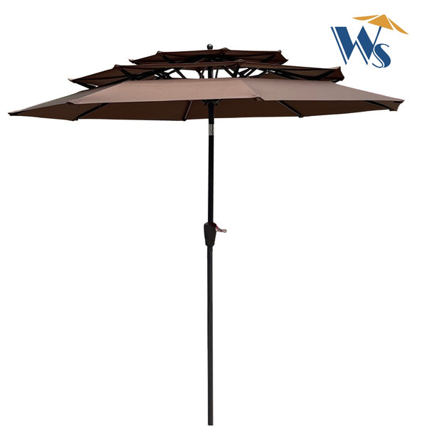 English Elm 9ft Tiered Outdoor Patio Umbrella with Wind Vents Crank Tilt Upf 40 Pool Deck Chocolate W65627938