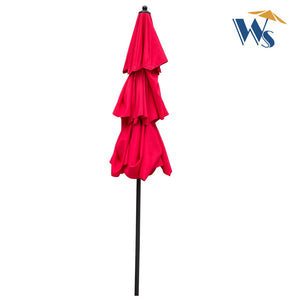English Elm 9ft Tiered Outdoor Patio Umbrella with Wind Vents Crank Tilt Upf 40 Pool Deck Red W65627937