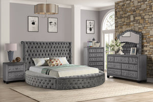English Elm HAZEL Queen 5PC Tufted Velvet Bedroom Set with USB Speakers, Solid Wood, Storage Dresser & Chest 659436196315