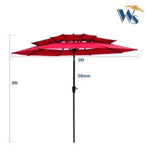 English Elm 9ft Tiered Outdoor Patio Umbrella with Wind Vents Crank Tilt Upf 40 Pool Deck Red W65627937