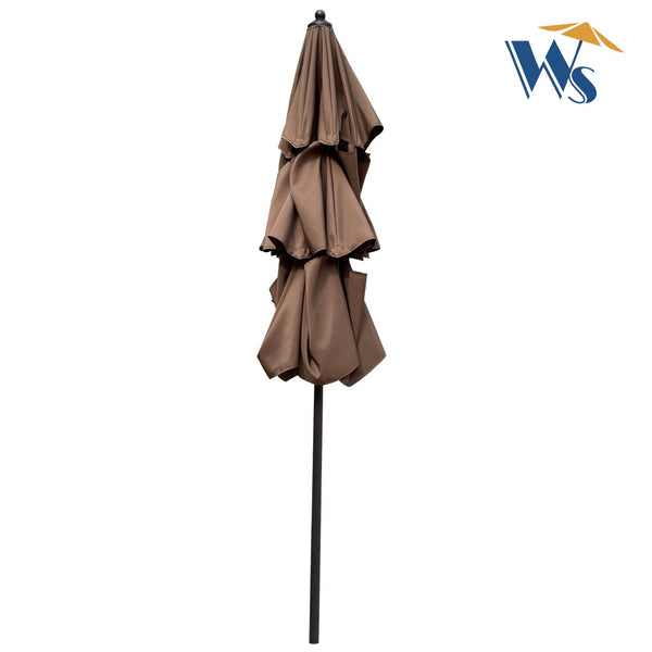 English Elm 9ft Tiered Outdoor Patio Umbrella with Wind Vents Crank Tilt Upf 40 Pool Deck Chocolate W65627938