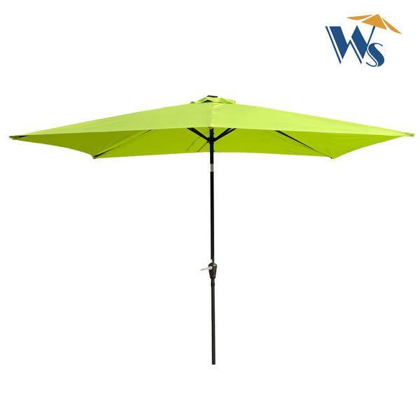 English Elm 10 Rectangular 10x6.5ft Solar LED Patio Umbrella with Crank, Push-Button Tilt, UV40+ Weatherproof Design Lime green W65638634