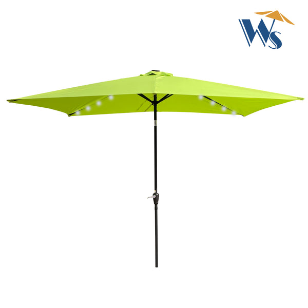 English Elm 10 Rectangular 10x6.5ft Solar LED Patio Umbrella with Crank, Push-Button Tilt, UV40+ Weatherproof Design Lime green W65638634