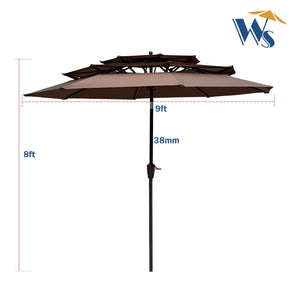 English Elm 9ft Tiered Outdoor Patio Umbrella with Wind Vents Crank Tilt Upf 40 Pool Deck Chocolate W65627938