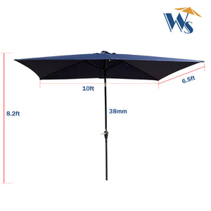 English Elm 10 Rectangular 10x6.5ft Solar LED Patio Umbrella with Crank, Push-Button Tilt, UV40+ Weatherproof Design Navy Blue W65638632