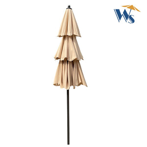 English Elm 9ft Tiered Outdoor Patio Umbrella with Wind Vents Crank Tilt Upf 40 Pool Deck Tan W65627936