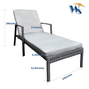 English Elm Outdoor Rattan Patio Chaise Lounge Chair with Adjustable 5-Position Recline, Removable Cushion, Durable Steel Frame Gray W65632237