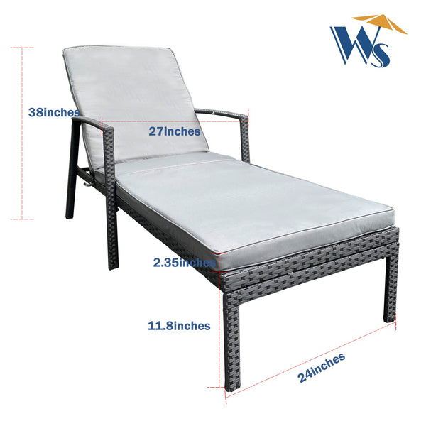 English Elm Outdoor Rattan Patio Chaise Lounge Chair with Adjustable 5-Position Recline, Removable Cushion, Durable Steel Frame Gray W65632237