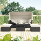 Hearth and Haven Fremont Outdoor Patio Sectional Seating Set with Washable Cushions, Beige