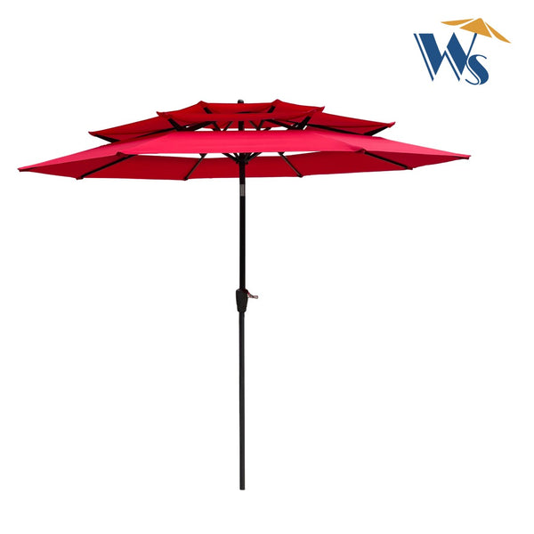 English Elm 9ft Tiered Outdoor Patio Umbrella with Wind Vents Crank Tilt Upf 40 Pool Deck Red W65627937
