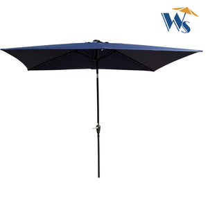 English Elm 10 Rectangular 10x6.5ft Solar LED Patio Umbrella with Crank, Push-Button Tilt, UV40+ Weatherproof Design Navy Blue W65638632