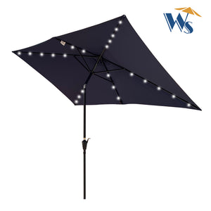 English Elm 10 Rectangular 10x6.5ft Solar LED Patio Umbrella with Crank, Push-Button Tilt, UV40+ Weatherproof Design Navy Blue W65638632