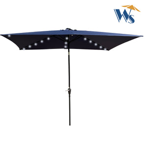 English Elm 10 Rectangular 10x6.5ft Solar LED Patio Umbrella with Crank, Push-Button Tilt, UV40+ Weatherproof Design Navy Blue W65638632