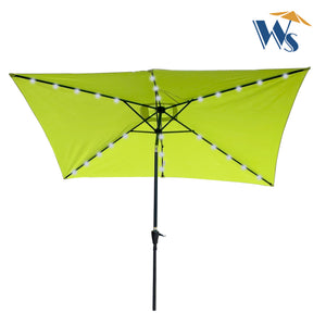 English Elm 10 Rectangular 10x6.5ft Solar LED Patio Umbrella with Crank, Push-Button Tilt, UV40+ Weatherproof Design Lime green W65638634