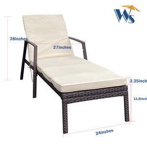 English Elm Outdoor Rattan Patio Chaise Lounge Chair with Adjustable 5-Position Recline, Removable Cushion, Durable Steel Frame Brown W65632238