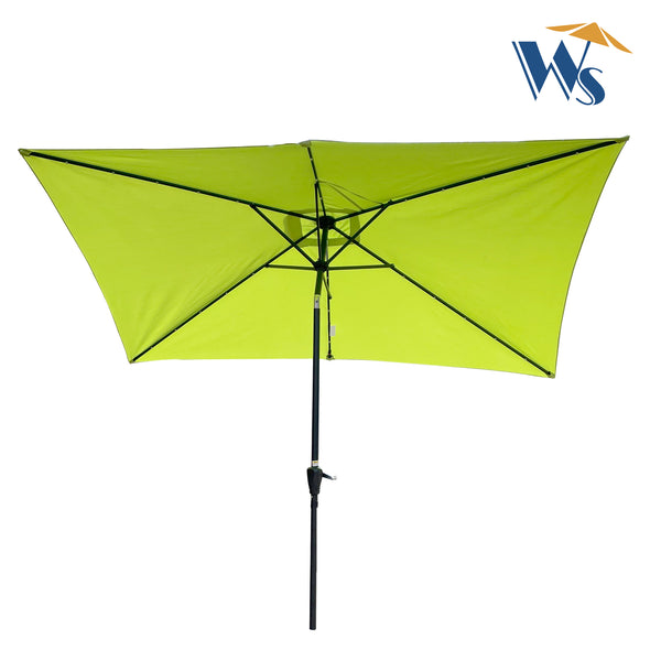 English Elm 10 Rectangular 10x6.5ft Solar LED Patio Umbrella with Crank, Push-Button Tilt, UV40+ Weatherproof Design Lime green W65638634