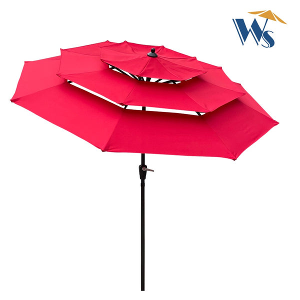 English Elm 9ft Tiered Outdoor Patio Umbrella with Wind Vents Crank Tilt Upf 40 Pool Deck Red W65627937