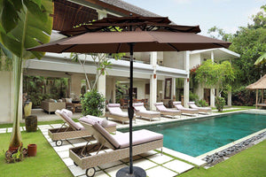 English Elm 9ft Tiered Outdoor Patio Umbrella with Wind Vents Crank Tilt Upf 40 Pool Deck Chocolate W65627938