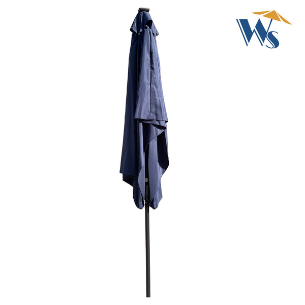 English Elm 10 Rectangular 10x6.5ft Solar LED Patio Umbrella with Crank, Push-Button Tilt, UV40+ Weatherproof Design Navy Blue W65638632