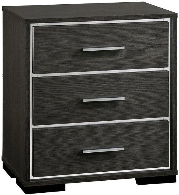 English Elm 1x Nightstand Warm Gray Solid Wood Contemporary Nightstand with Chrome Trim USB Charger, Sleek Lines HS11CM7589N-ID-AHD