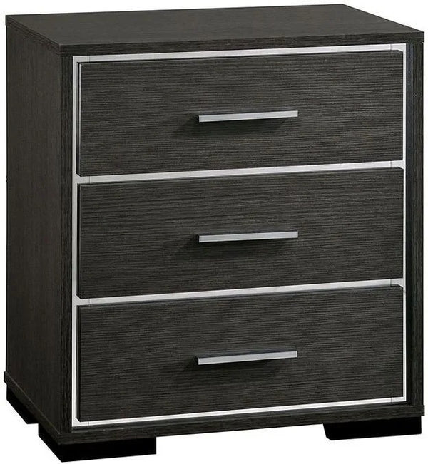 English Elm 1x Nightstand Warm Gray Solid Wood Contemporary Nightstand with Chrome Trim USB Charger, Sleek Lines HS11CM7589N-ID-AHD