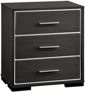 English Elm 1X Nightstand Solid Wood Warm Gray Sleek Modern Lines Chrome Trim Insert Contemporary Bedroom Furniture