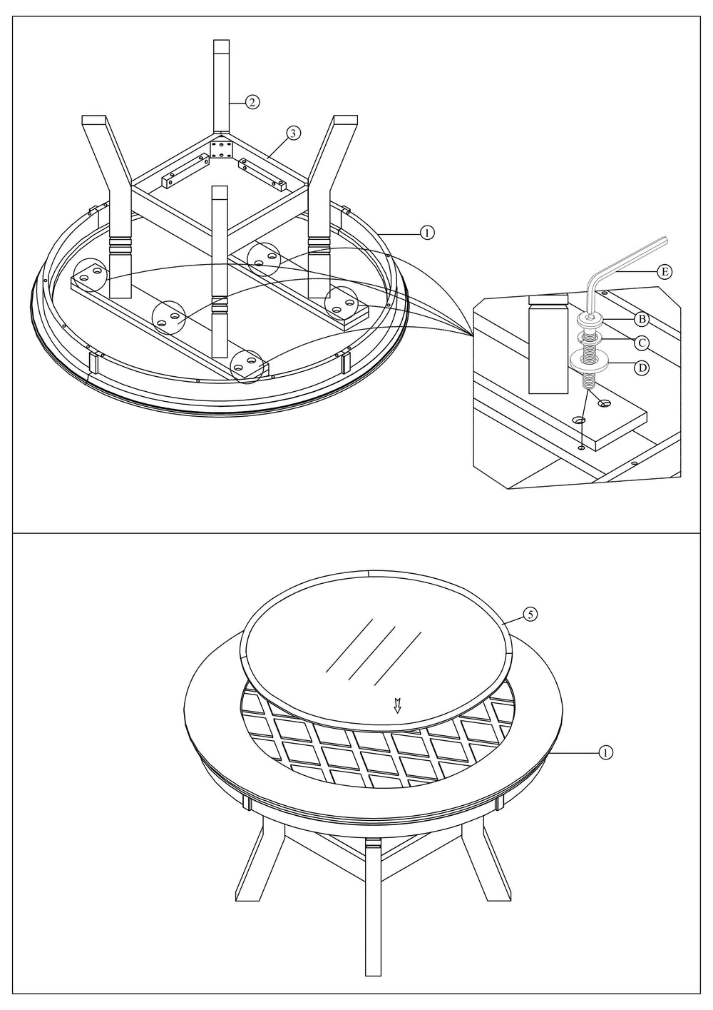 English Elm Round 48" Dining Table Silver Grey Finish Rubberwood Frame with Center Glass Top & Lower Shelf Elegance HS00F2428-ID-AHD