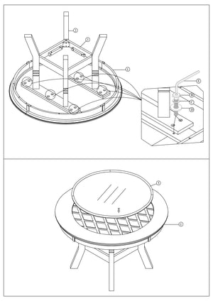 English Elm Round 48" Dining Table Silver Grey Finish Rubberwood Frame with Center Glass Top & Lower Shelf Elegance HS00F2428-ID-AHD