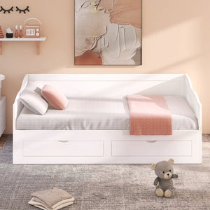 English Elm Wooden Twin Daybed with Pull Out Trundle and Dual Storage Drawers for Guest Rooms White LP000519AAK-1