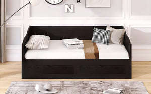 English Elm Wooden Twin Daybed with Pull Out Trundle and Dual Storage Drawers for Guest Rooms Espresso LP000519AAP-1