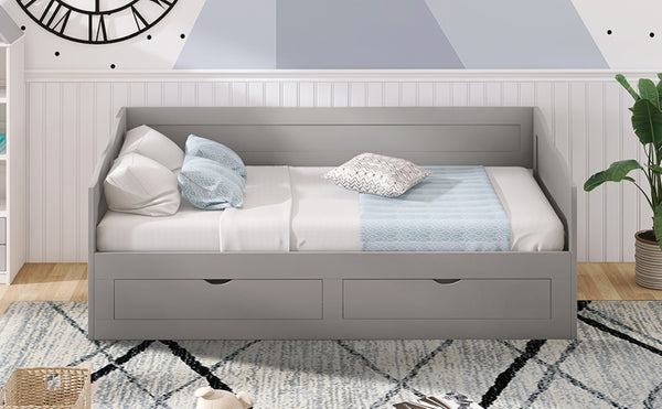 English Elm Wooden Twin Daybed with Pull Out Trundle and Dual Storage Drawers for Guest Rooms Gray LP000519AAE-1