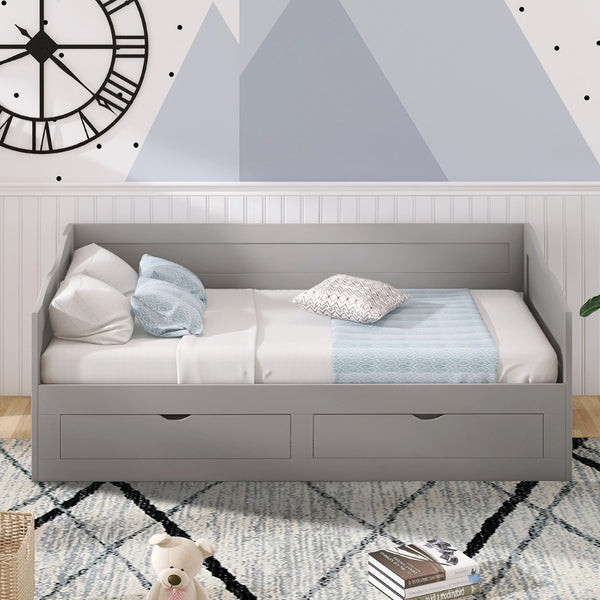 English Elm Wooden Twin Daybed with Pull Out Trundle and Dual Storage Drawers for Guest Rooms Gray LP000519AAE-1