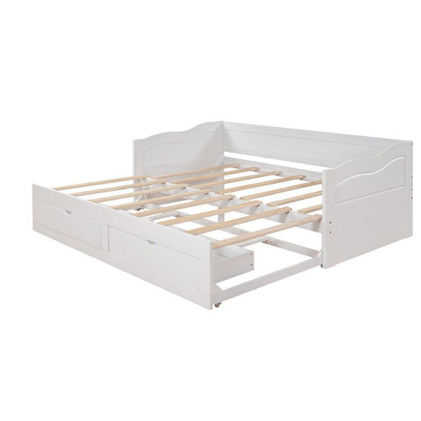 English Elm Wooden Twin Daybed with Pull Out Trundle and Dual Storage Drawers for Guest Rooms White LP000519AAK-1