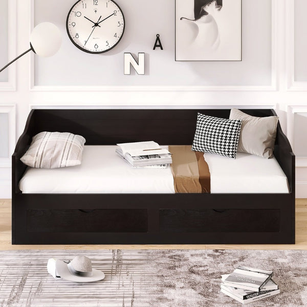 English Elm Wooden Twin Daybed with Pull Out Trundle and Dual Storage Drawers for Guest Rooms Espresso LP000519AAP-1