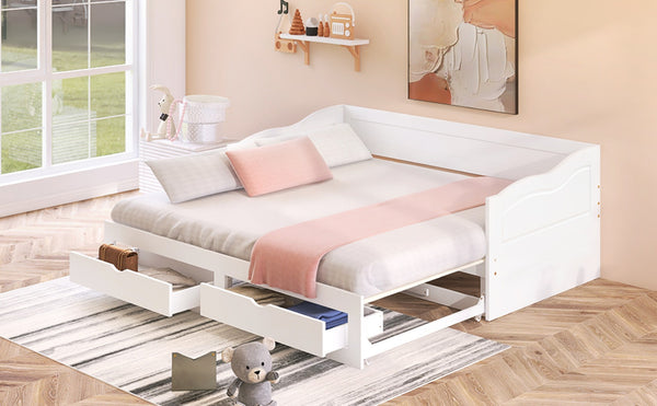 English Elm Wooden Twin Daybed with Pull Out Trundle and Dual Storage Drawers for Guest Rooms White LP000519AAK-1