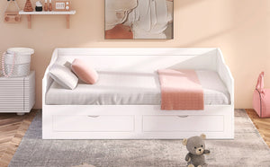 English Elm Wooden Twin Daybed with Pull Out Trundle and Dual Storage Drawers for Guest Rooms White LP000519AAK-1