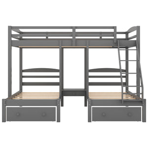 English Elm Full Full over Twin & Twin Triple Bunk Bed with Drawers, Gray — Space-Saving Pine Wood, Guardrail, 400lb Capacity GX000233AAE