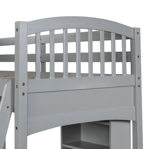 English Elm Twin Loft Bed with Built-in Desk Open Shelves and Ladder for Kids Bedroom LT000140EAA
