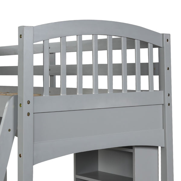 English Elm Twin Loft Bed with Built-in Desk Open Shelves and Ladder for Kids Bedroom LT000140EAA